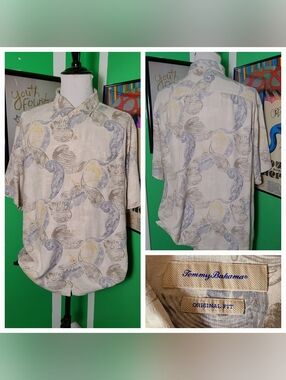 Tommy Bahama 100% Silk Hawaiian Camp Shirt Mens XXL Original Fit Beige Cream